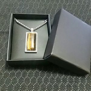 NIB Mens StainlessSteel Tiger Eye Necklace